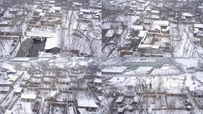 航拍枣庄柴胡店葫芦套影视基地雪景