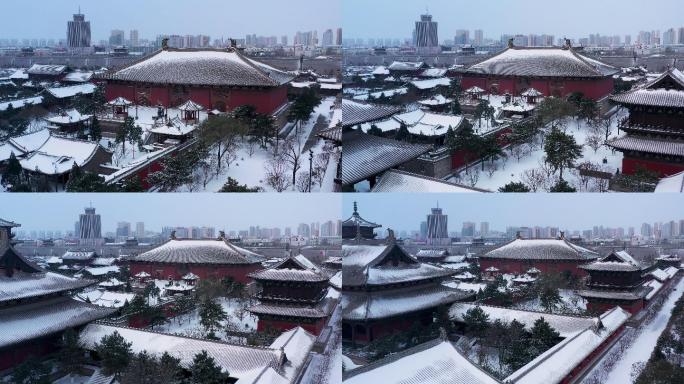 大同华严寺冬季雪景航拍4K