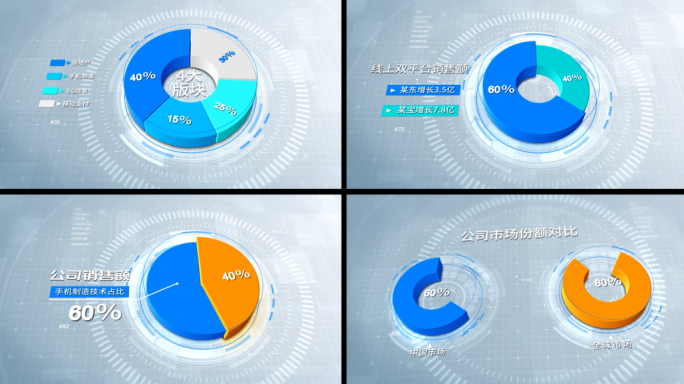 简洁科技感饼状图数据图表AE模版