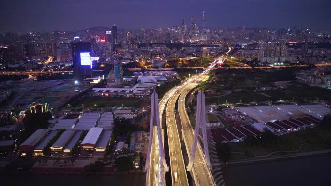 番禺洛溪大桥蓝调夜景延时