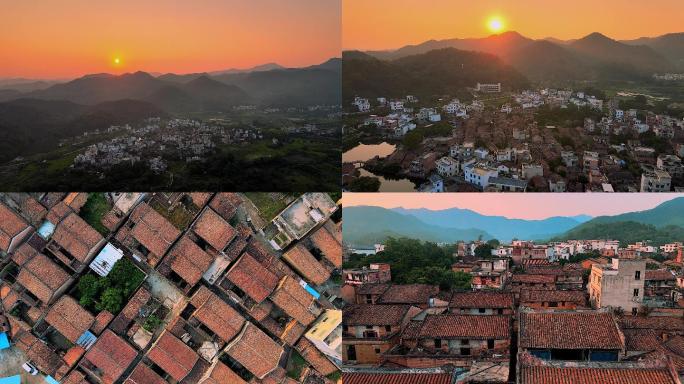 4K航拍岭南新时代下水乡村落建筑日落黄昏