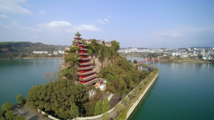 航拍四川重庆忠县旅游景区石宝寨