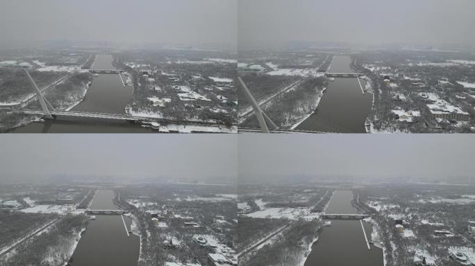 哈尔滨太阳岛雪天 斜拉桥航拍