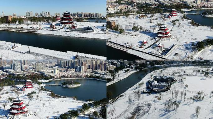 一眼看尽沧州三座古楼雪景