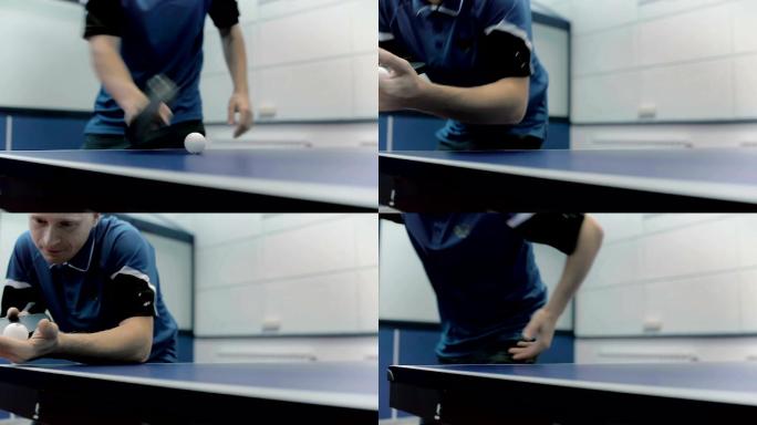 打乒乓球的男子外国人训练打球