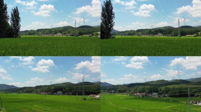 荆门圣境山稻田田园农村风车风力发电4K