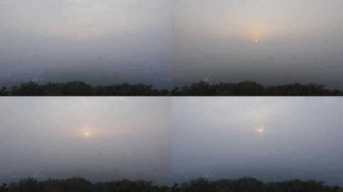 大雾 雾霾天气的日出延时素材