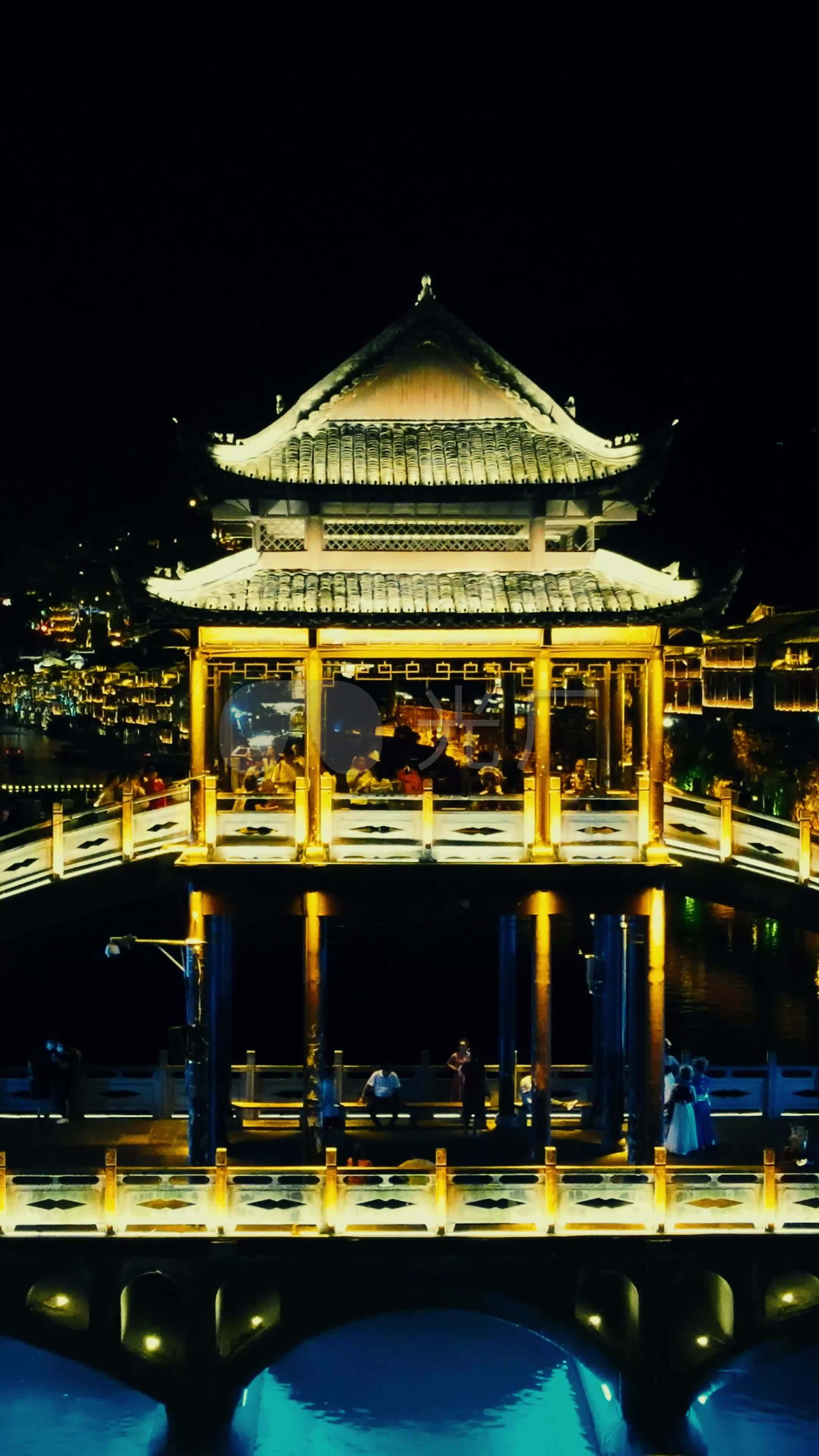 湖南湘西凤凰古城夜景竖屏航拍_2160x3840_高清视频素材下载(编号:670