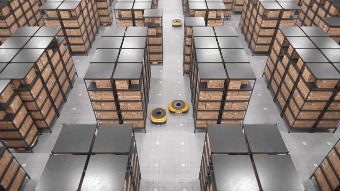 自动化仓库中自动移动货架的机器人。