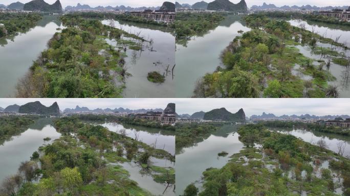 航拍桂林斗鸡山漓江风景