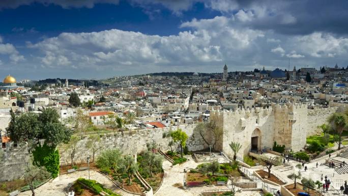 以色列大马士革门和老耶路撒冷城延时摄影