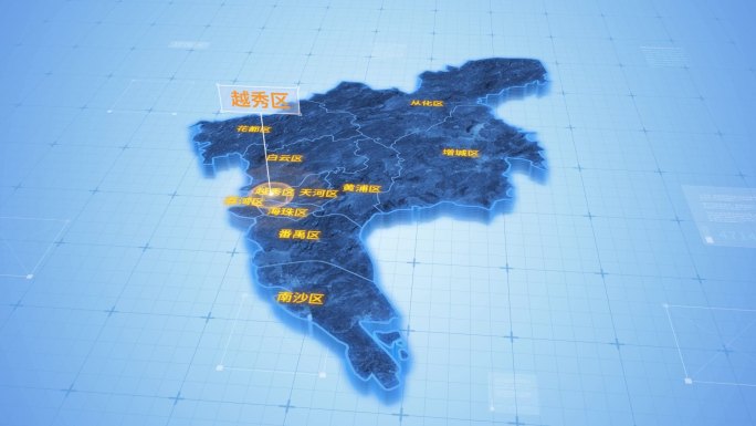 广东广州越秀区三维地图科技感