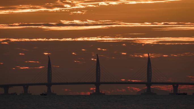 港珠澳大桥海豚塔日出穿日4K延时视频