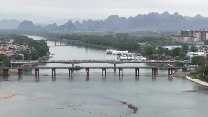 桂林航拍净瓶山桥及便桥航拍最新