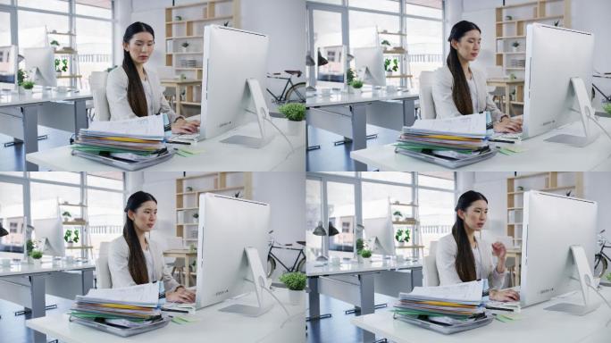女人在处理文件美女白领商务人士电脑办公打