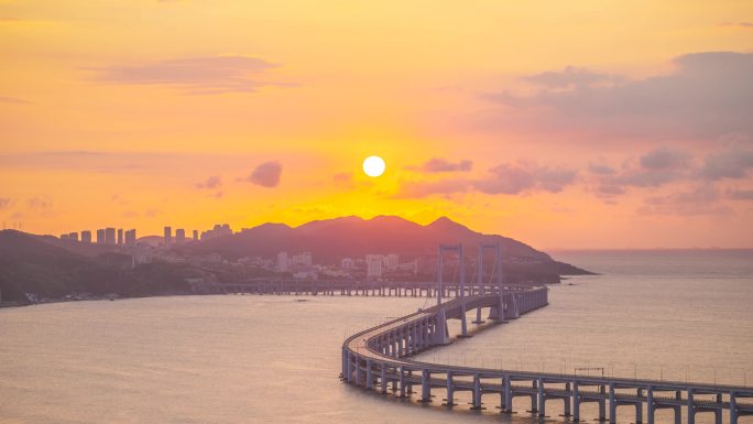 城市 大桥 日出 延时 海湾 海岸 天空