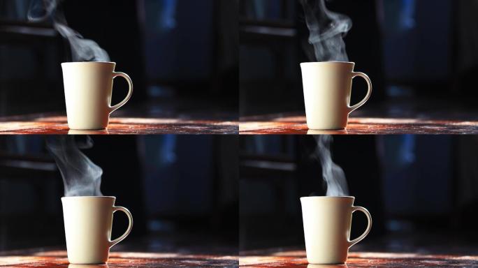 浓缩咖啡杯上冒出的热烟