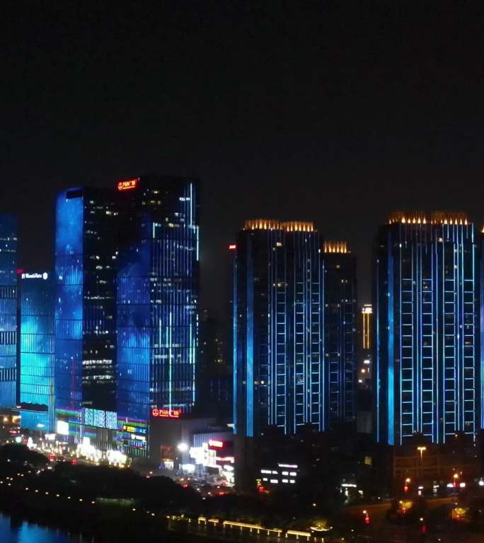 湖南长沙城市夜景灯光秀竖屏航拍