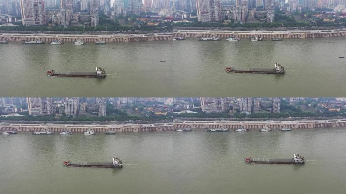 航拍货运船重庆长江段航拍