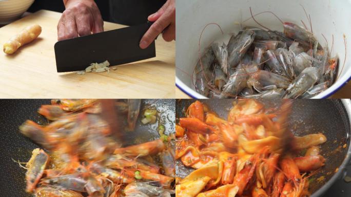 中式特色小炒菜虾油杏鲍菇烹饪过程