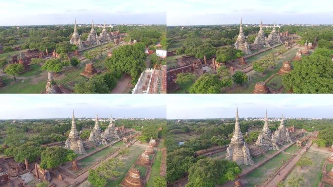 泰国大城府古庙鸟瞰图。