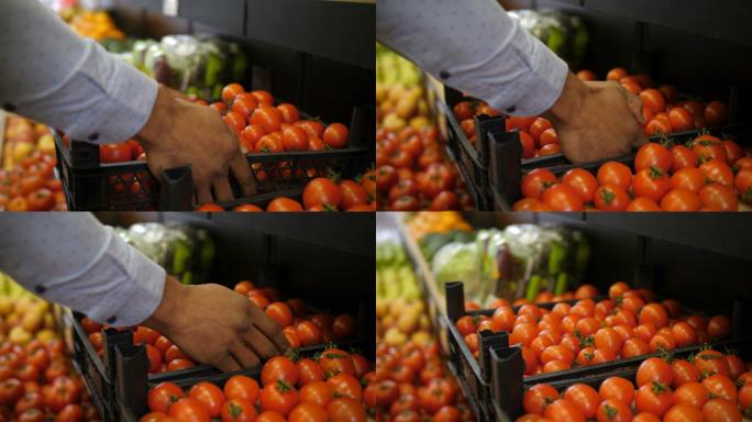 商店里放一盒番茄超市蔬菜生鲜