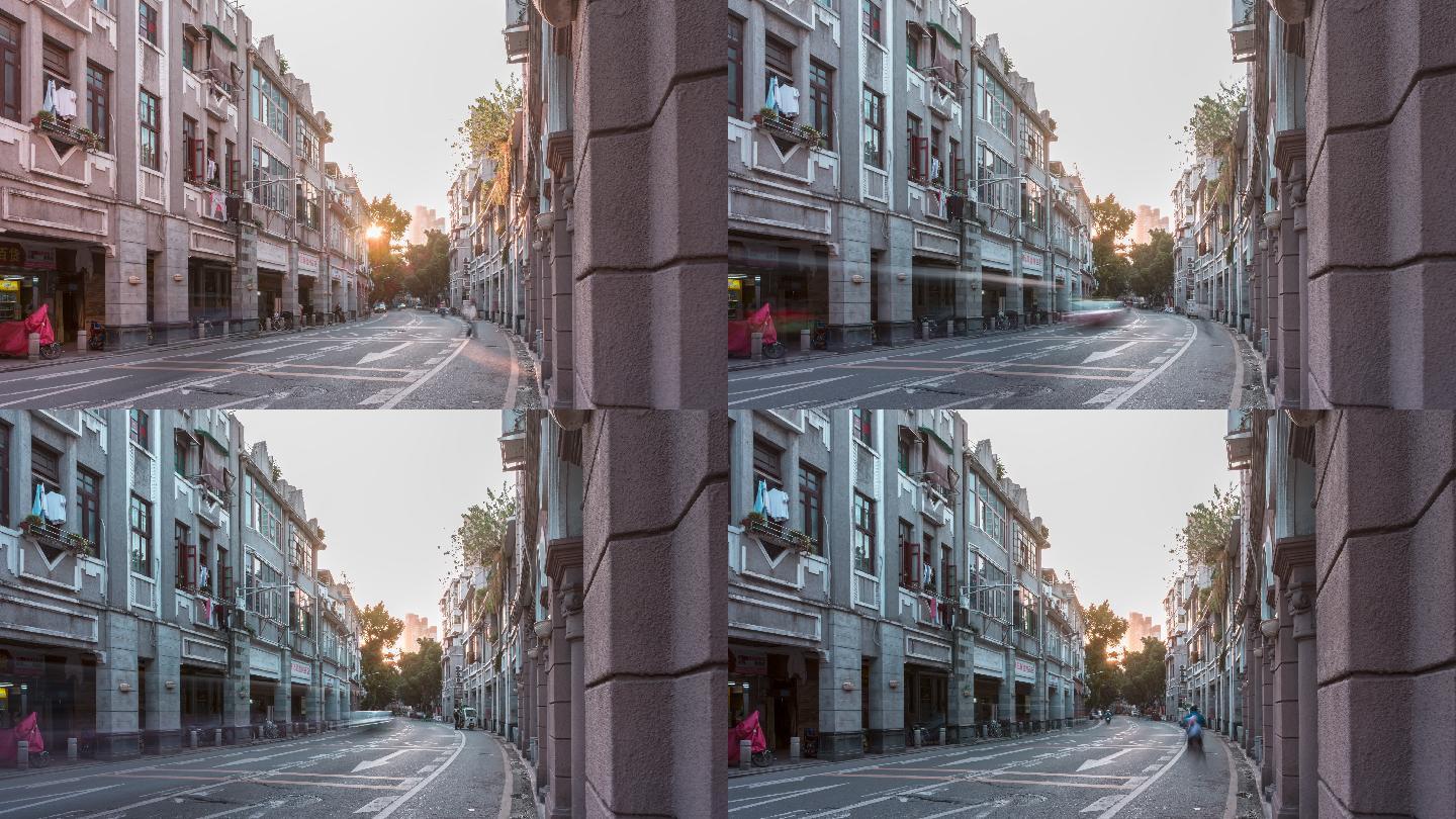 广州特色骑楼建筑街道日落延时摄影