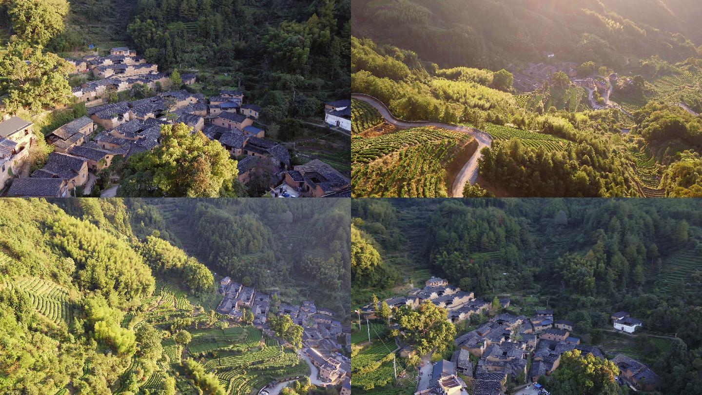 浙江丽水松阳传统古村落杨家堂村日落航拍