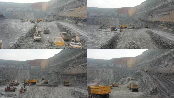 煤矿开采 挖掘机 作业 煤炭运输 航拍