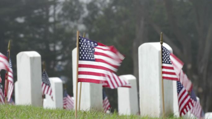阵亡将士纪念日墓穴前的美国国旗