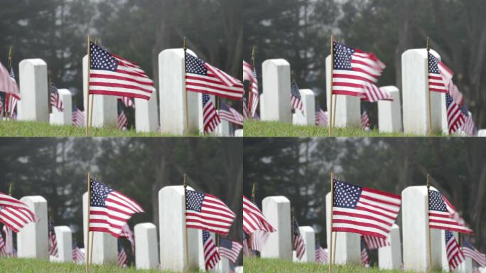 阵亡将士纪念日墓穴前的美国国旗
