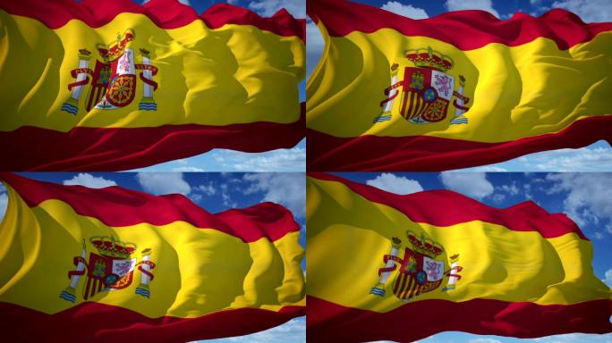 西班牙国旗旗帜旗子飘扬
