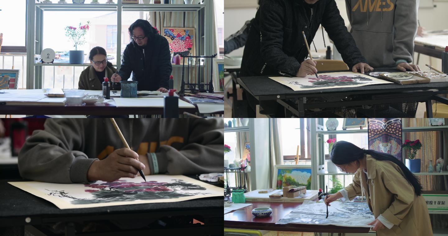 4K原创绘画室内老师教学生绘画