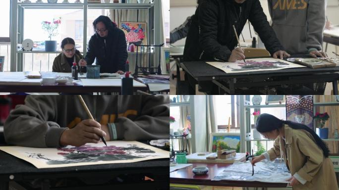 4K原创绘画室内老师教学生绘画