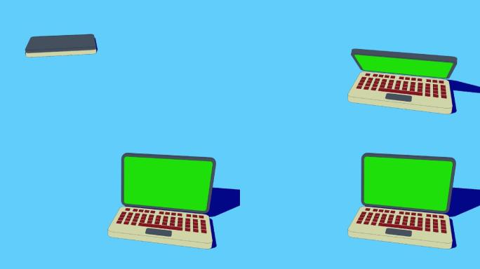绿色屏幕笔记本电脑动画