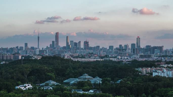 广州华南植物园远眺珠江新城日落延时摄影