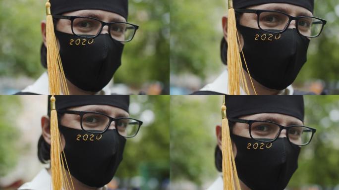 毕业生戴防护面罩实拍视频素材