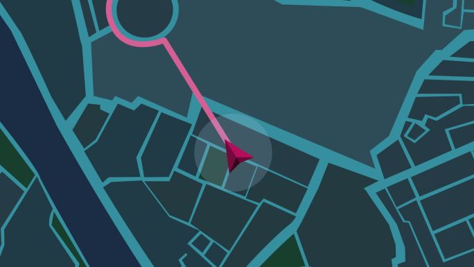 导航城市地图GPS导航，定位夜间动画。