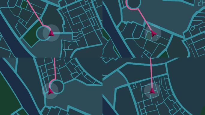 导航城市地图GPS导航，定位夜间动画。