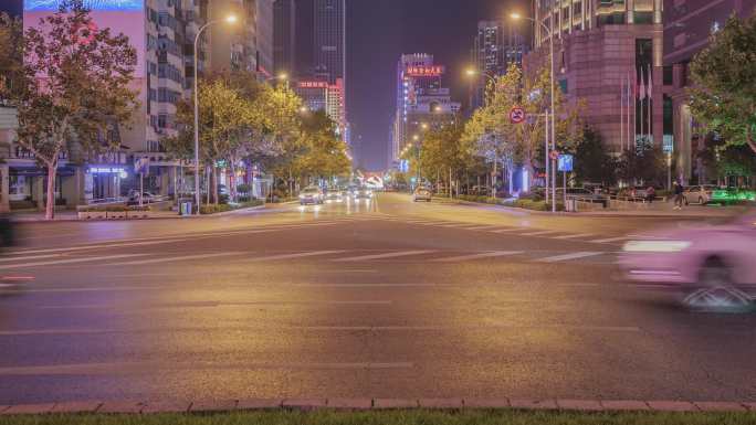 繁华城市夜景大连中山路夜景延时