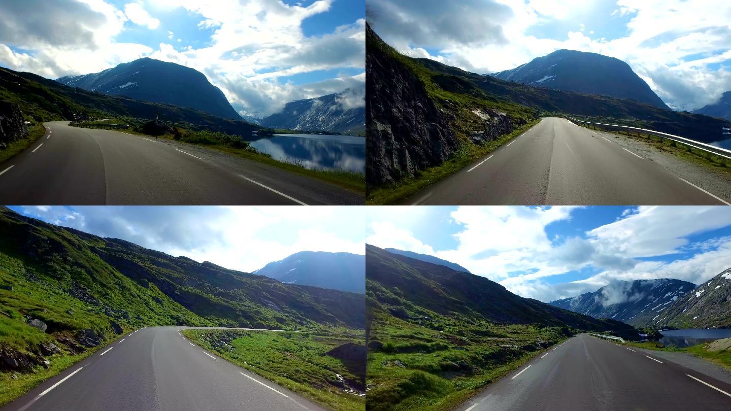 在挪威的公路上驾驶汽车