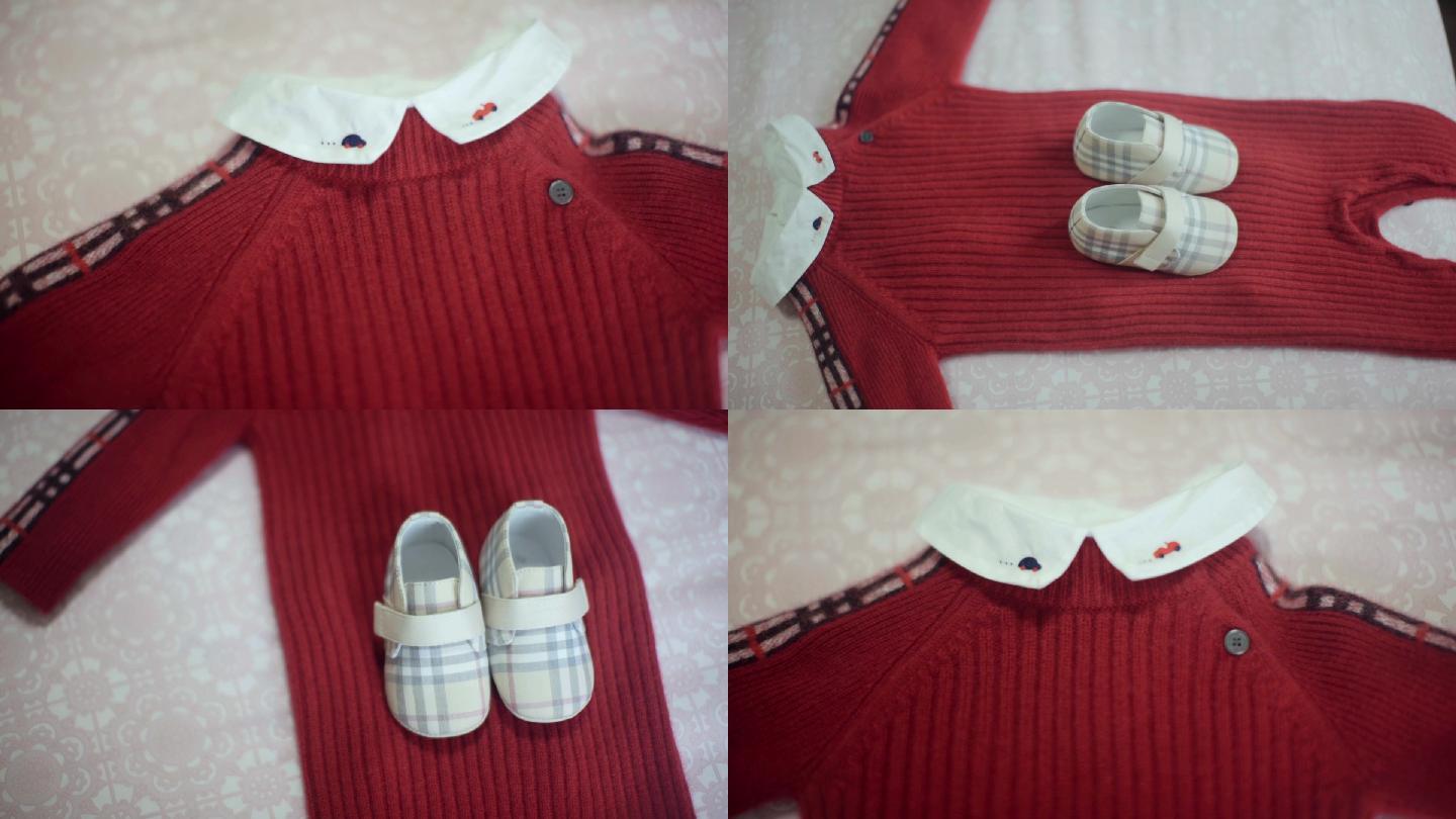 宝宝的红色毛衣和鞋子
