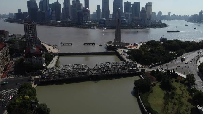 上海外滩外白渡桥上海城市风光航拍4K