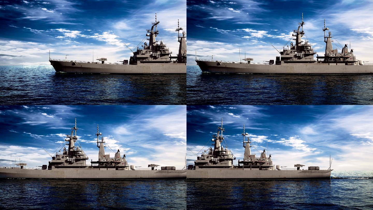 天空背景下的美国现代战舰