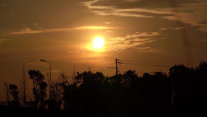 城市傍晚夕阳晚霞剪影