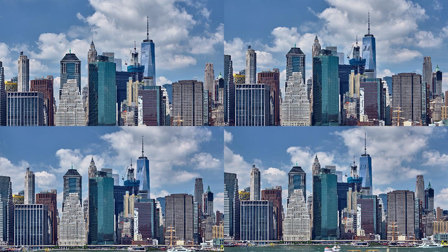 纽约天际线和蓝天下的世贸中心
