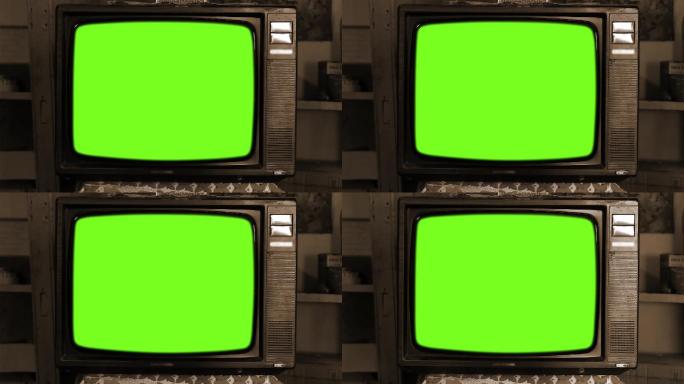 80年代的绿色屏幕电视。