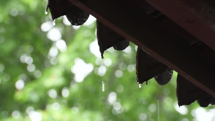 夏日雨中的亭台阁楼
