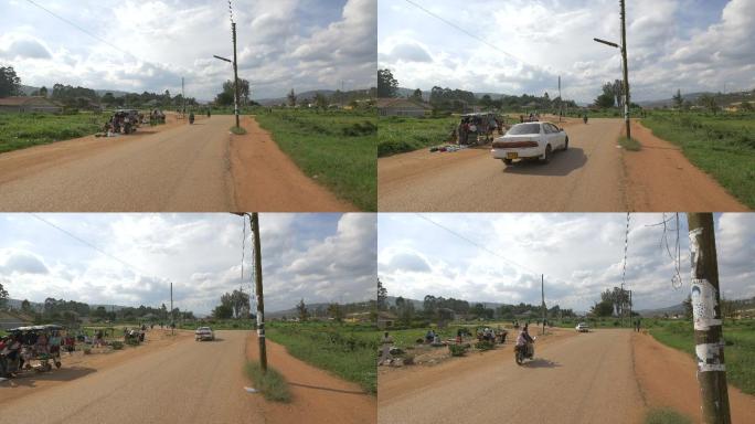 乌干达公路国外外国土路人流生活摆摊