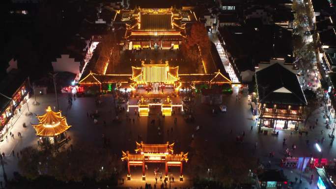 航拍南京夫子庙秦淮风光带夜景 传统古街市